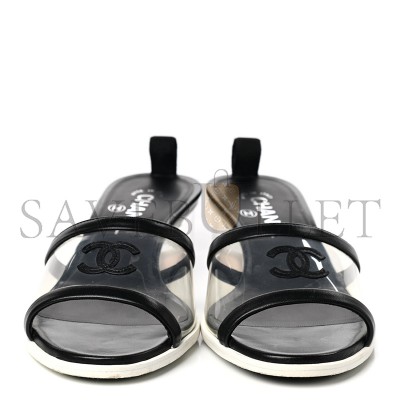CHANEL LAMBSKIN PVC MULE TRANSPARENT BLACK 